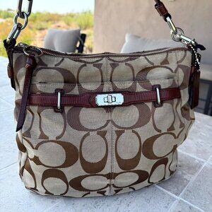 COACH Shoulder Bag Chelsea Hobo Logo Monogram Optic Brown Tan Handbag Bag Charms
